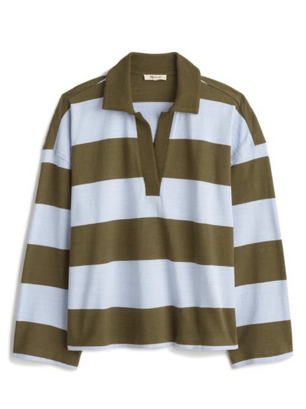 Madewell Lightweight Rugby Stripe Long Sleeve in Olive Green and Light Blue